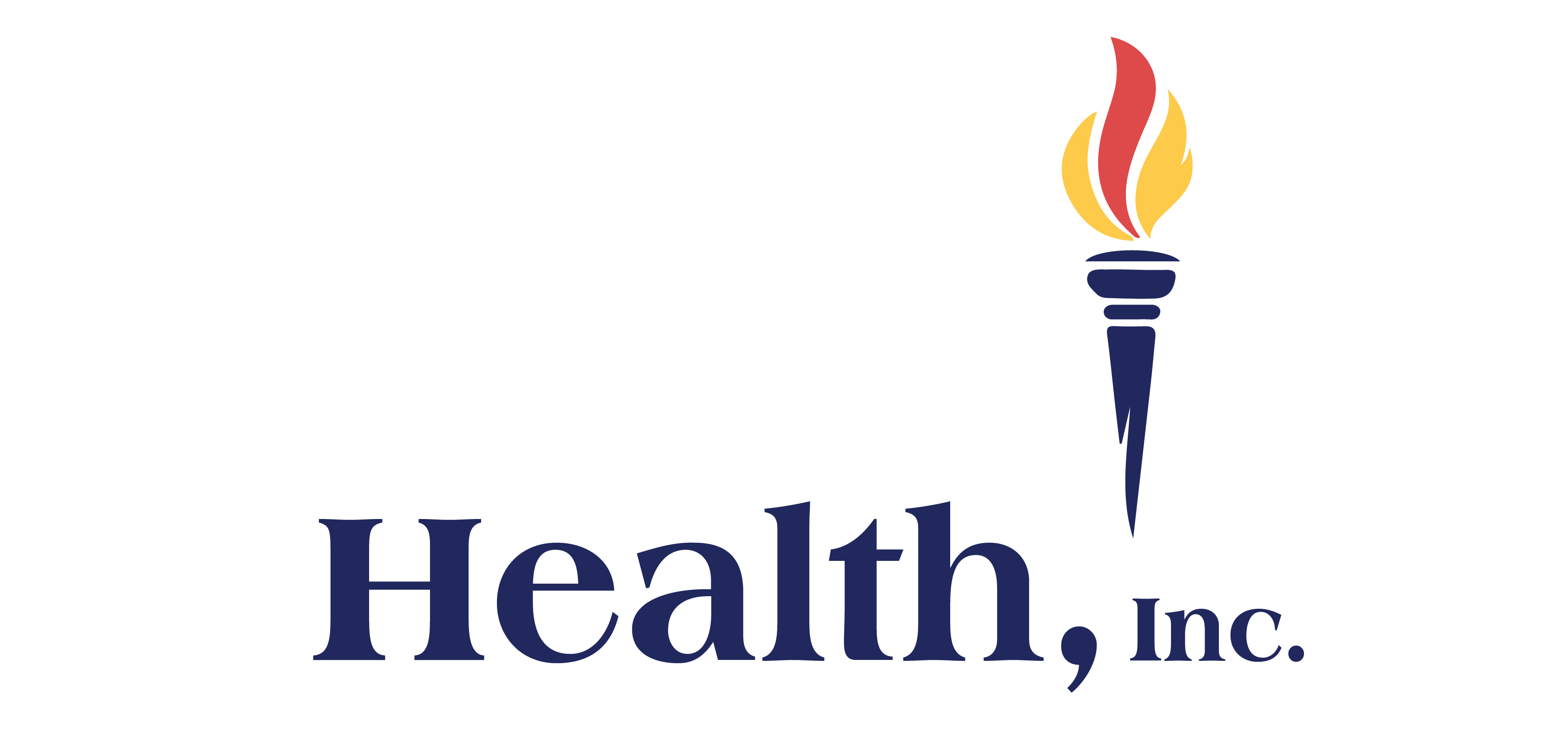 Champion Health logo — White & navy with color flame