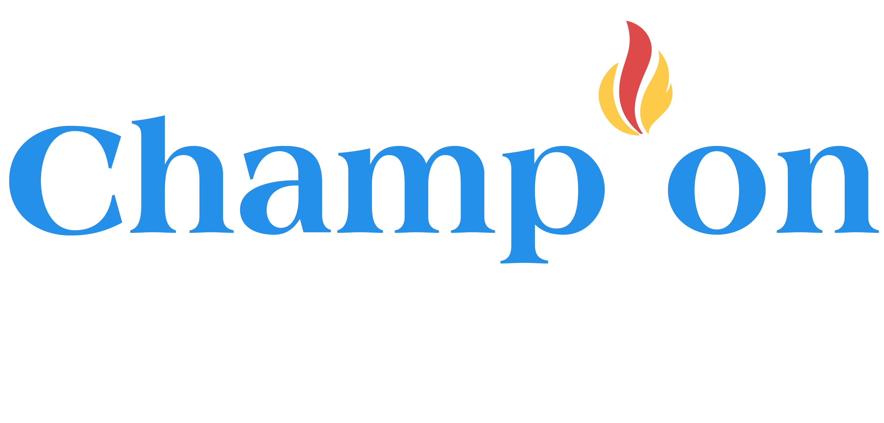 Champion Health logo — Blue & white with color flame