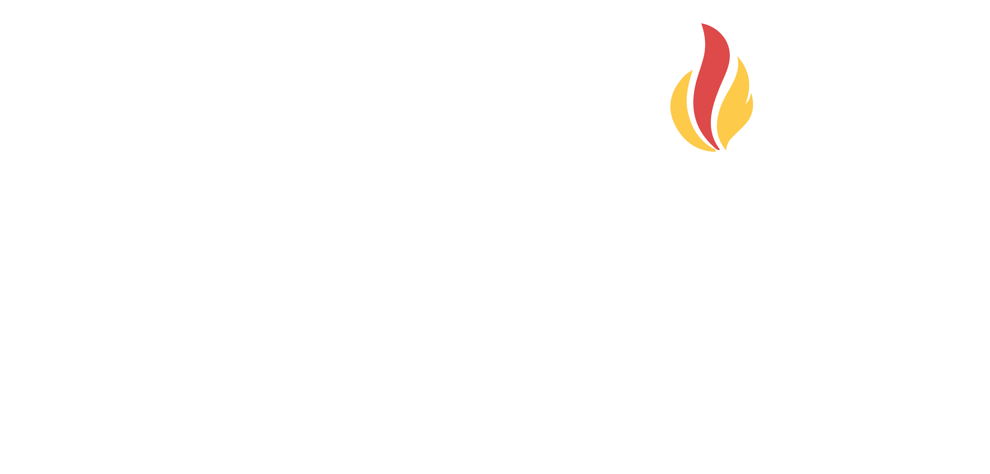 Champion Health logo — White with color flame